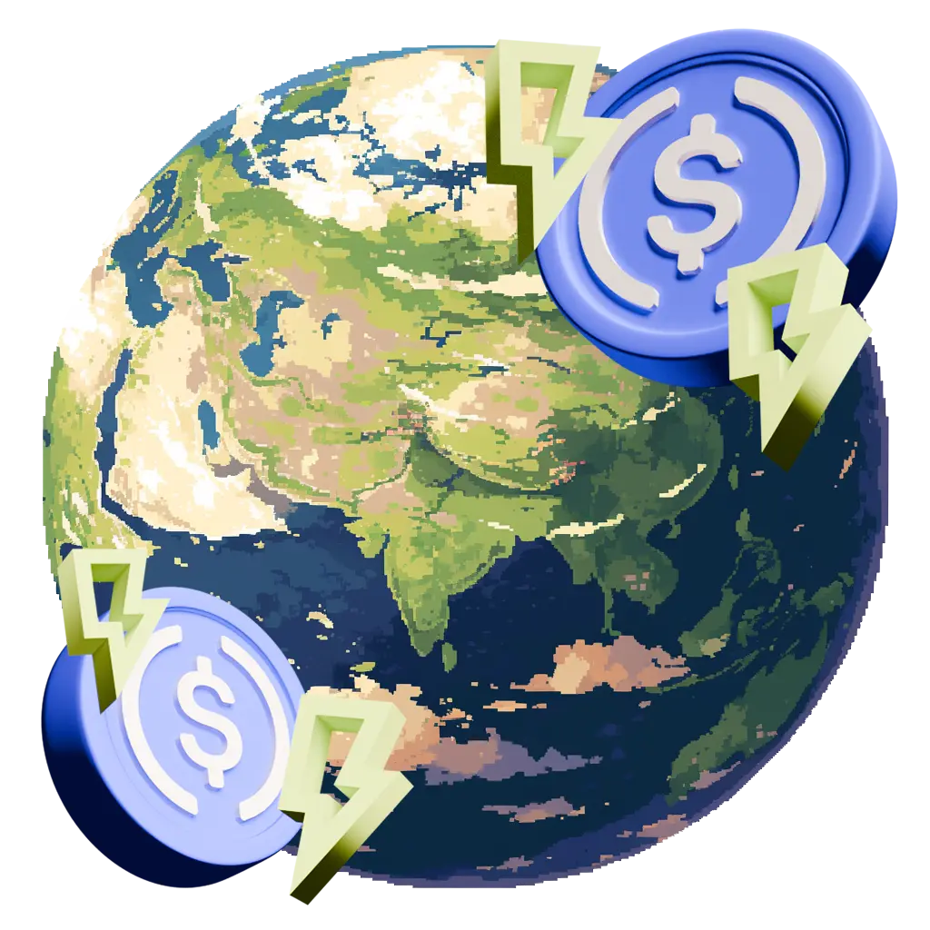 A globe represeting fast paymebts with USD